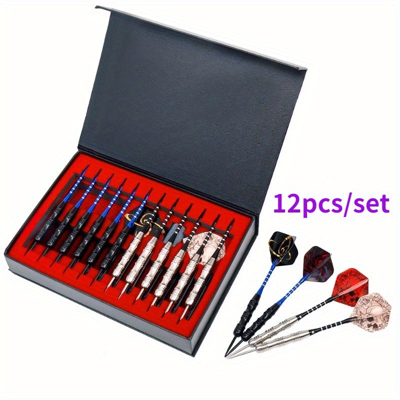 Steel Tip Darts Gift Set with Dart Flights Aluminum Alloy Shaft Skull Wings Indoor Outdoor Bar Club Game Competition Gift Box 6 or 12 Pack