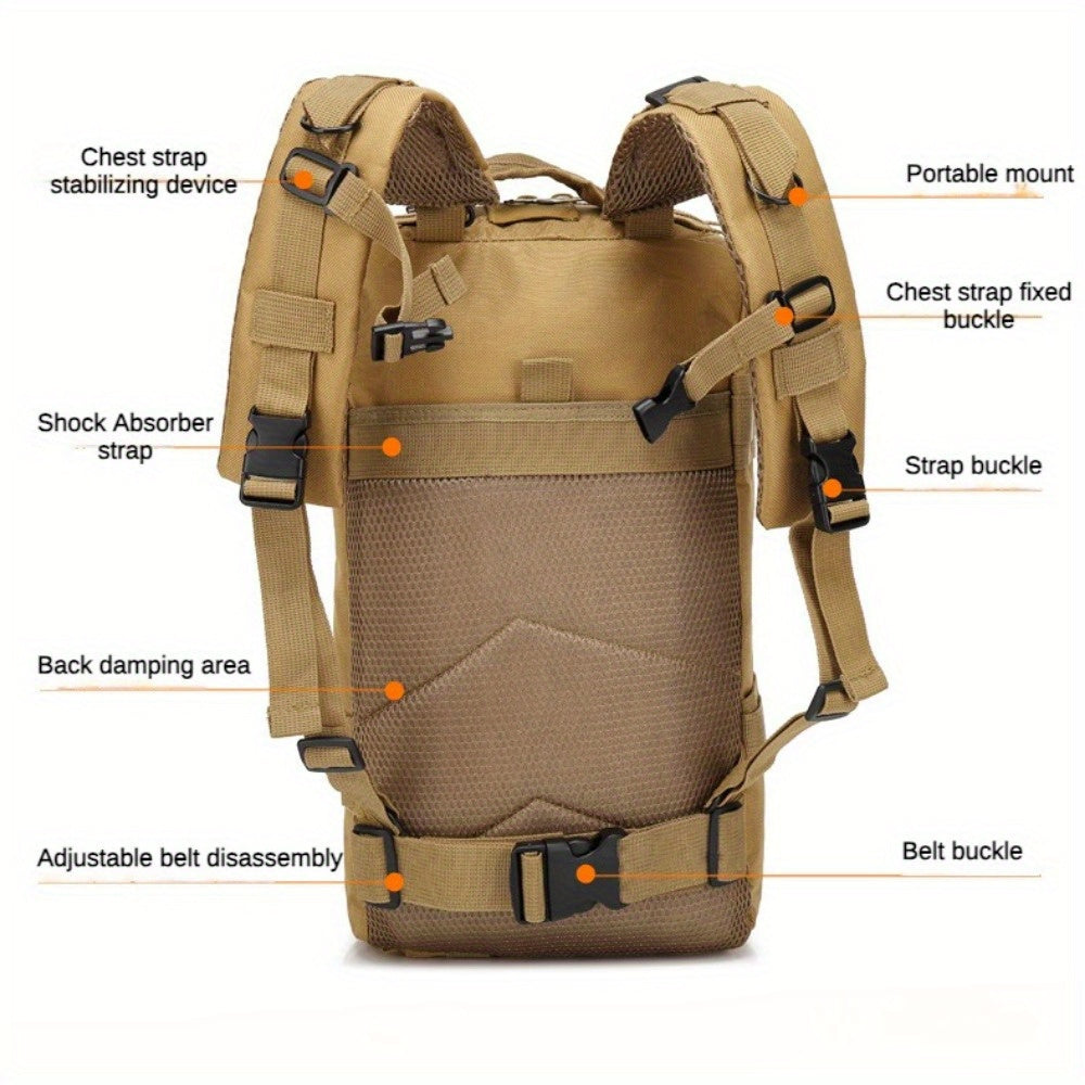 Hiking Backpack 21-25L for Men Women - Lightweight Outdoor Camping Mountaineering Climbing Backpack with Zipper - Multi-Functional Daypack for Hiking Trekking Travel - Khaki Black Army Green