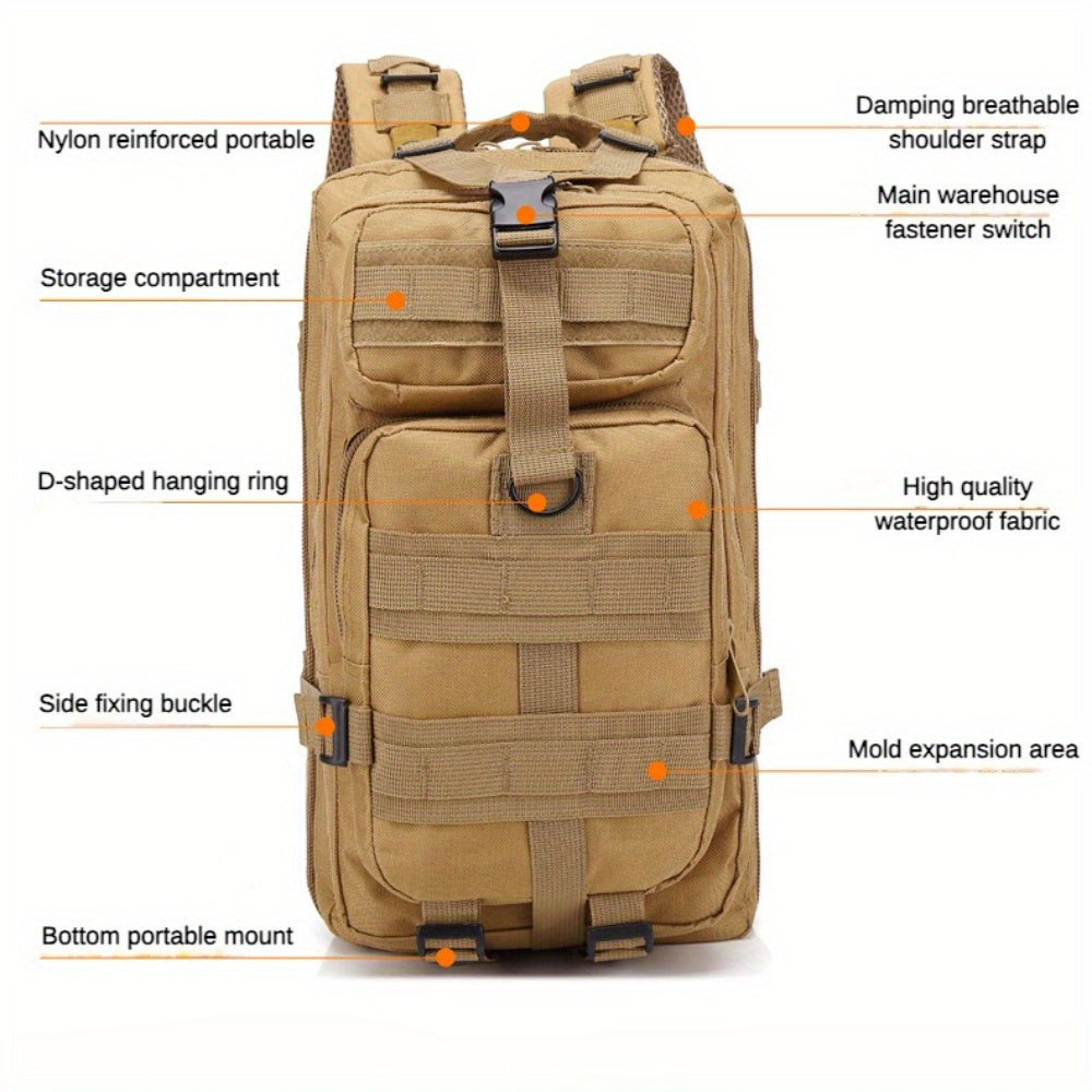 Hiking Backpack 21-25L for Men Women - Lightweight Outdoor Camping Mountaineering Climbing Backpack with Zipper - Multi-Functional Daypack for Hiking Trekking Travel - Khaki Black Army Green