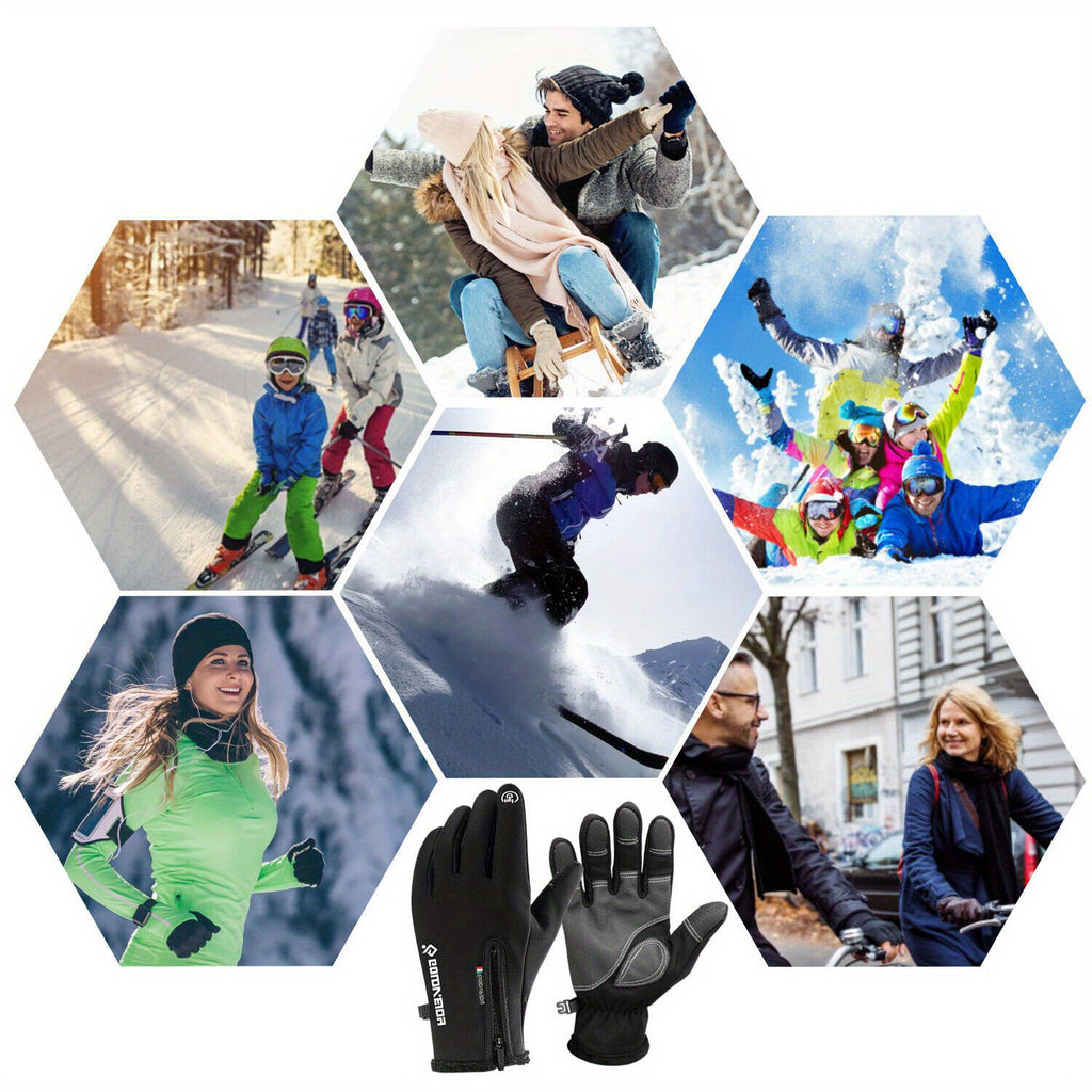 Outdoor Winter Gloves 2 Pairs Windproof Full Finger Slip Resistant Warm Knit Gloves for Cycling Skiing Riding Cold Weather Sports S-XXL