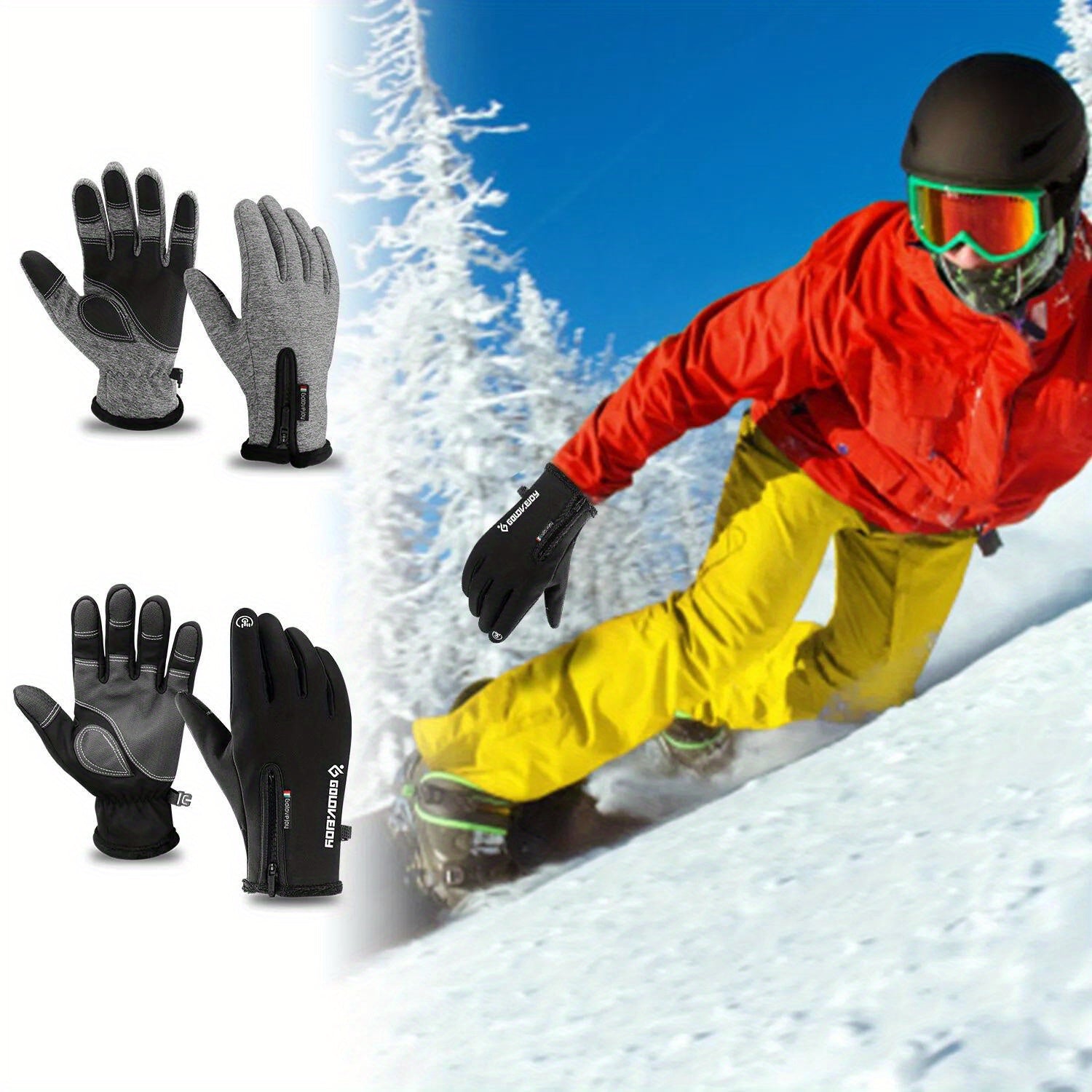 Outdoor Winter Gloves 2 Pairs Windproof Full Finger Slip Resistant Warm Knit Gloves for Cycling Skiing Riding Cold Weather Sports S-XXL