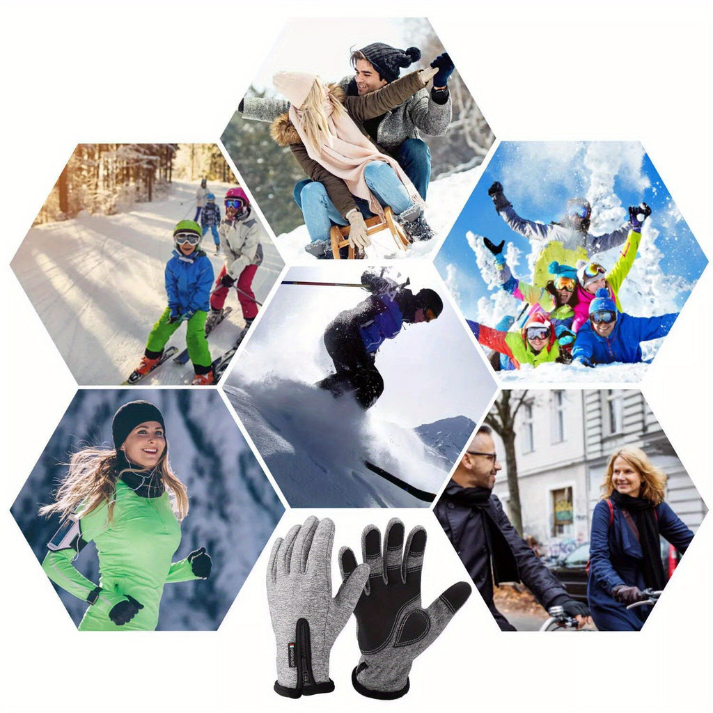 Outdoor Winter Gloves 2 Pairs Windproof Full Finger Slip Resistant Warm Knit Gloves for Cycling Skiing Riding Cold Weather Sports S-XXL