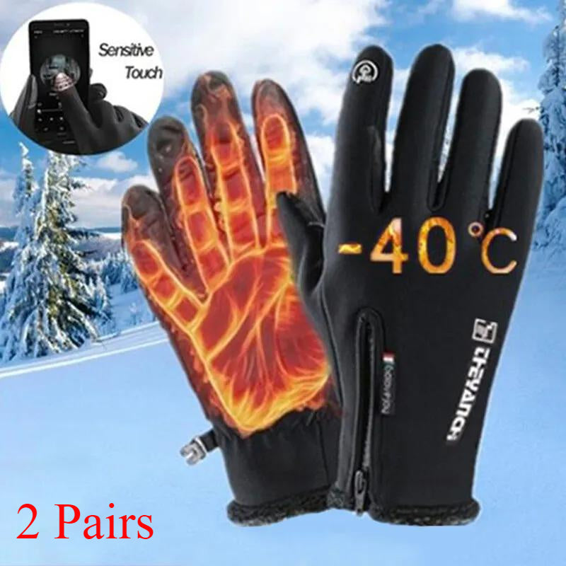 Outdoor Winter Gloves 2 Pairs Windproof Full Finger Slip Resistant Warm Knit Gloves for Cycling Skiing Riding Cold Weather Sports S-XXL