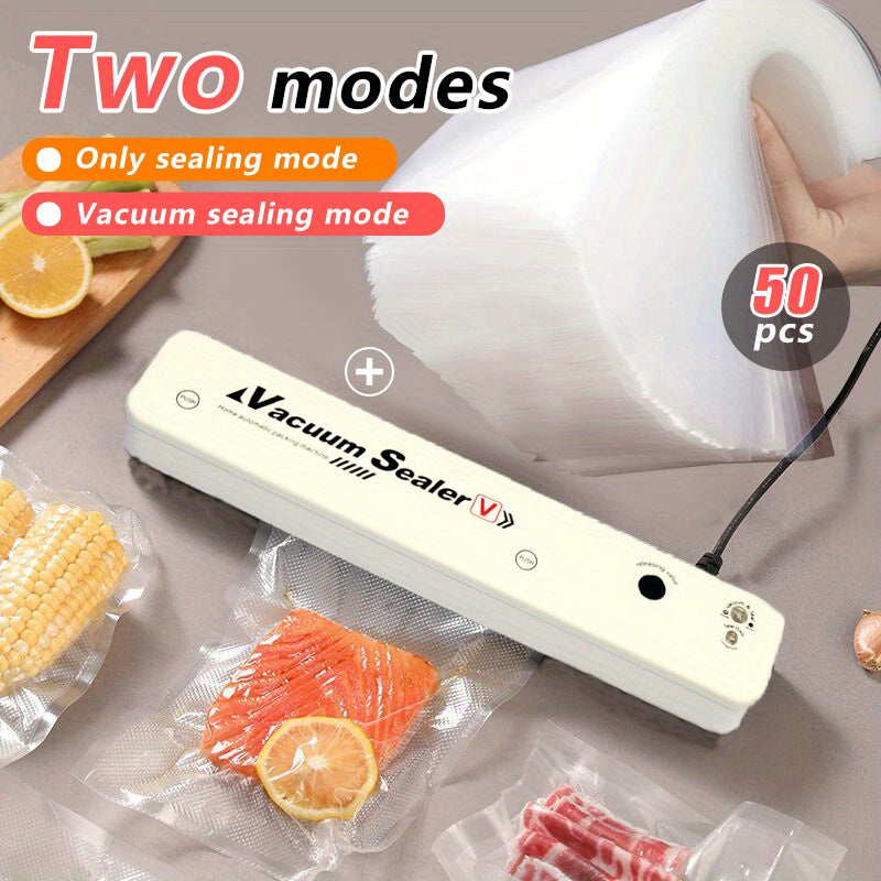 Vacuum Sealer Machine with 50 Seal Bags – Automatic Air Food Sealing System for Food Saver Storage & Sous Vide, Black or White