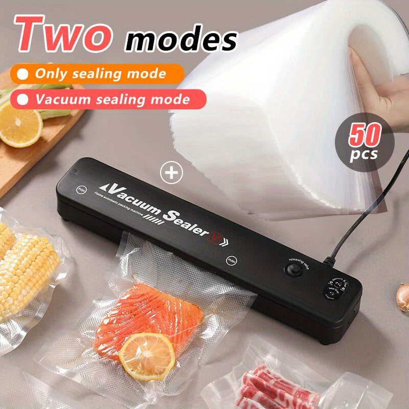 Vacuum Sealer Machine with 50 Seal Bags – Automatic Air Food Sealing System for Food Saver Storage & Sous Vide, Black or White