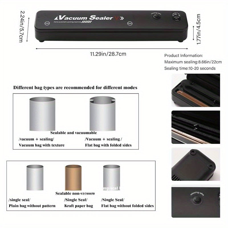 Vacuum Sealer Machine with 50 Seal Bags – Automatic Air Food Sealing System for Food Saver Storage & Sous Vide, Black or White