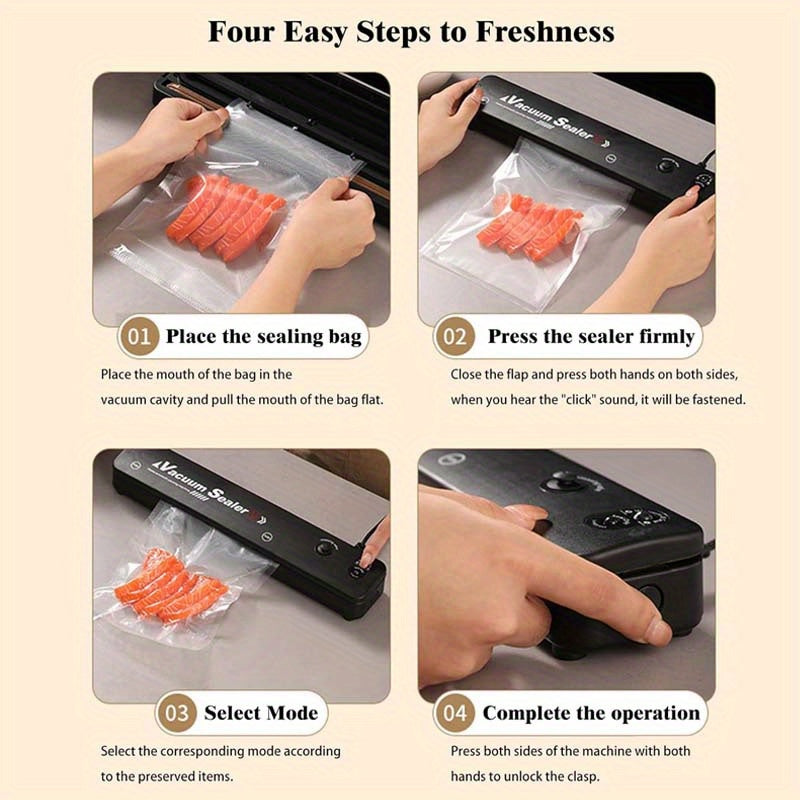 Vacuum Sealer Machine with 50 Seal Bags – Automatic Air Food Sealing System for Food Saver Storage & Sous Vide, Black or White