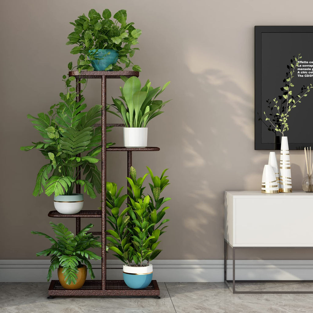 Metal Plant Stand Multi-Tier Indoor Outdoor – 5, 6 or 7 Pot Flower Rack for Living Room, Balcony & Corner Display, Anti-Rust Finish, Dark Grey Bronze Green White