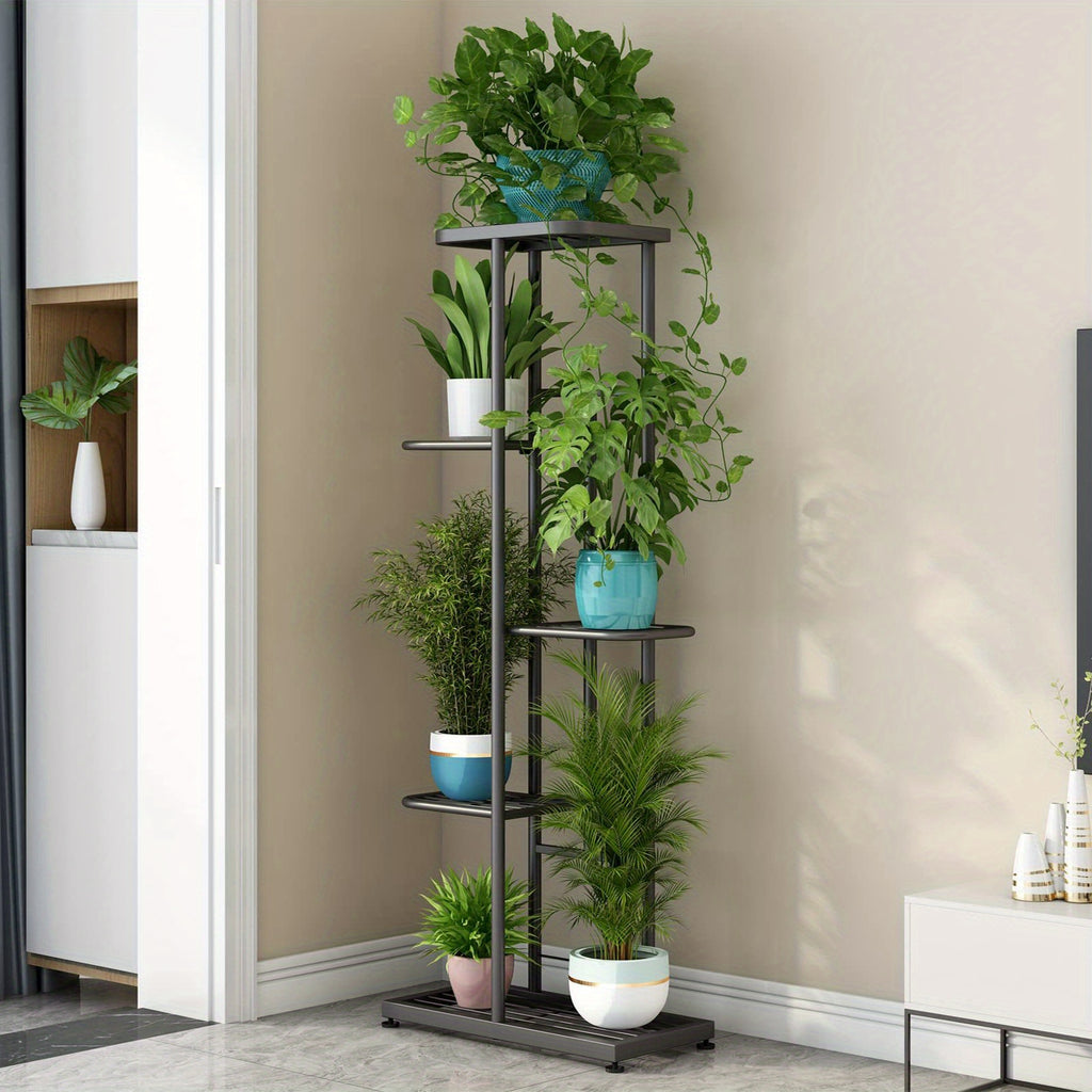 Metal Plant Stand Multi-Tier Indoor Outdoor – 5, 6 or 7 Pot Flower Rack for Living Room, Balcony & Corner Display, Anti-Rust Finish, Dark Grey Bronze Green White