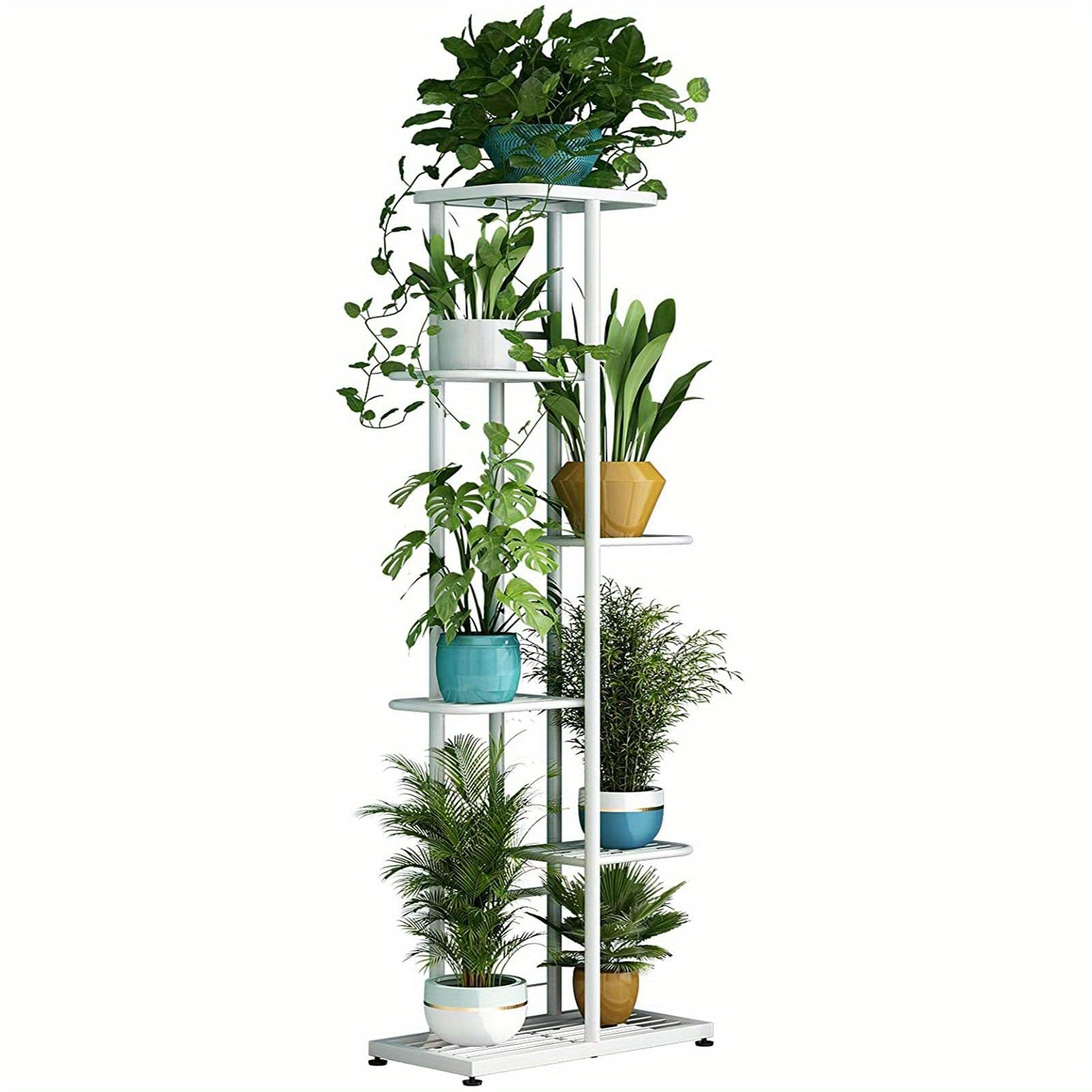 Metal Plant Stand Multi-Tier Indoor Outdoor – 5, 6 or 7 Pot Flower Rack for Living Room, Balcony & Corner Display, Anti-Rust Finish, Dark Grey Bronze Green White