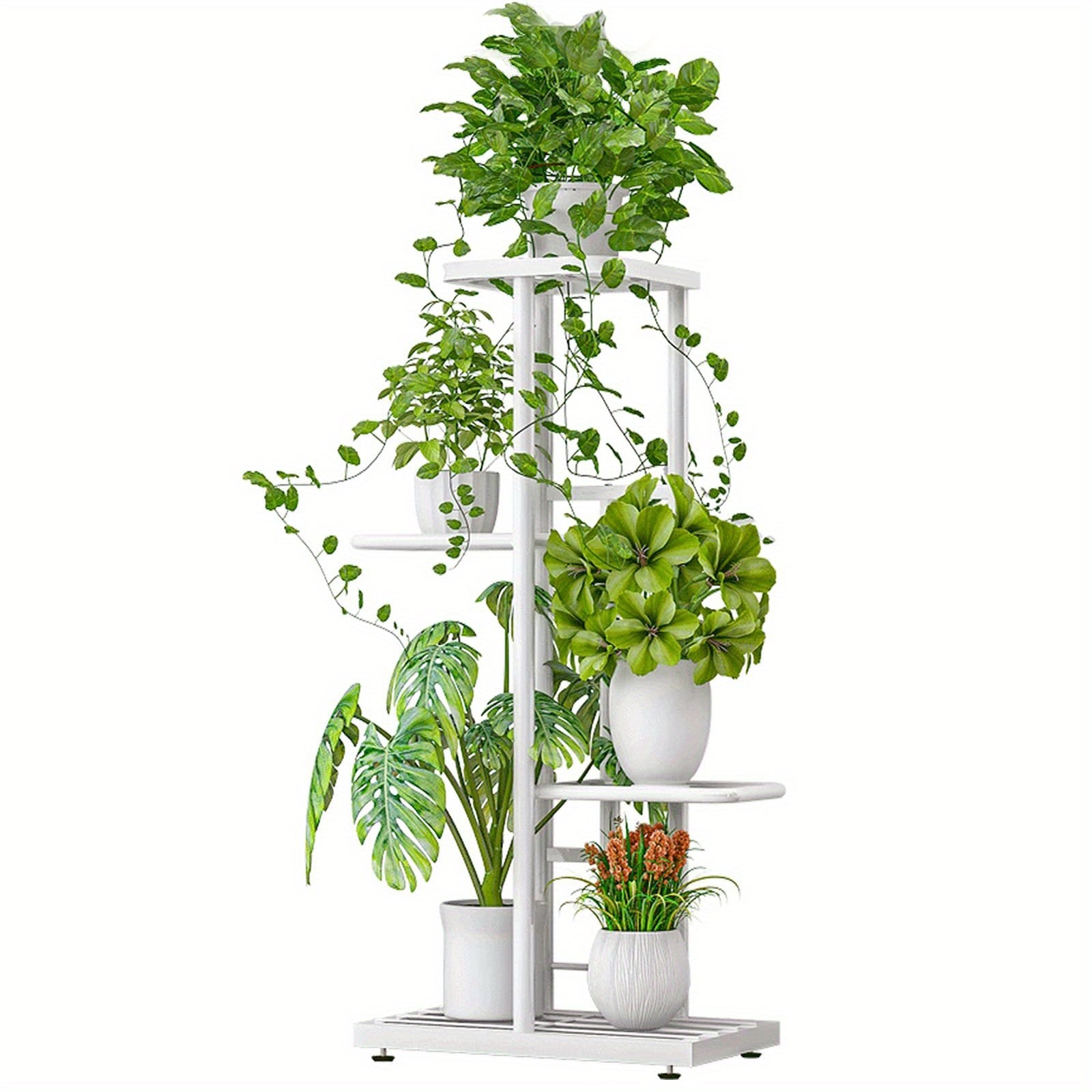 Metal Plant Stand Multi-Tier Indoor Outdoor – 5, 6 or 7 Pot Flower Rack for Living Room, Balcony & Corner Display, Anti-Rust Finish, Dark Grey Bronze Green White