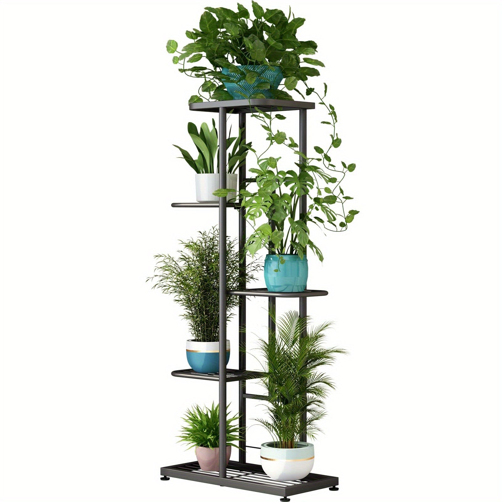 Metal Plant Stand Multi-Tier Indoor Outdoor – 5, 6 or 7 Pot Flower Rack for Living Room, Balcony & Corner Display, Anti-Rust Finish, Dark Grey Bronze Green White