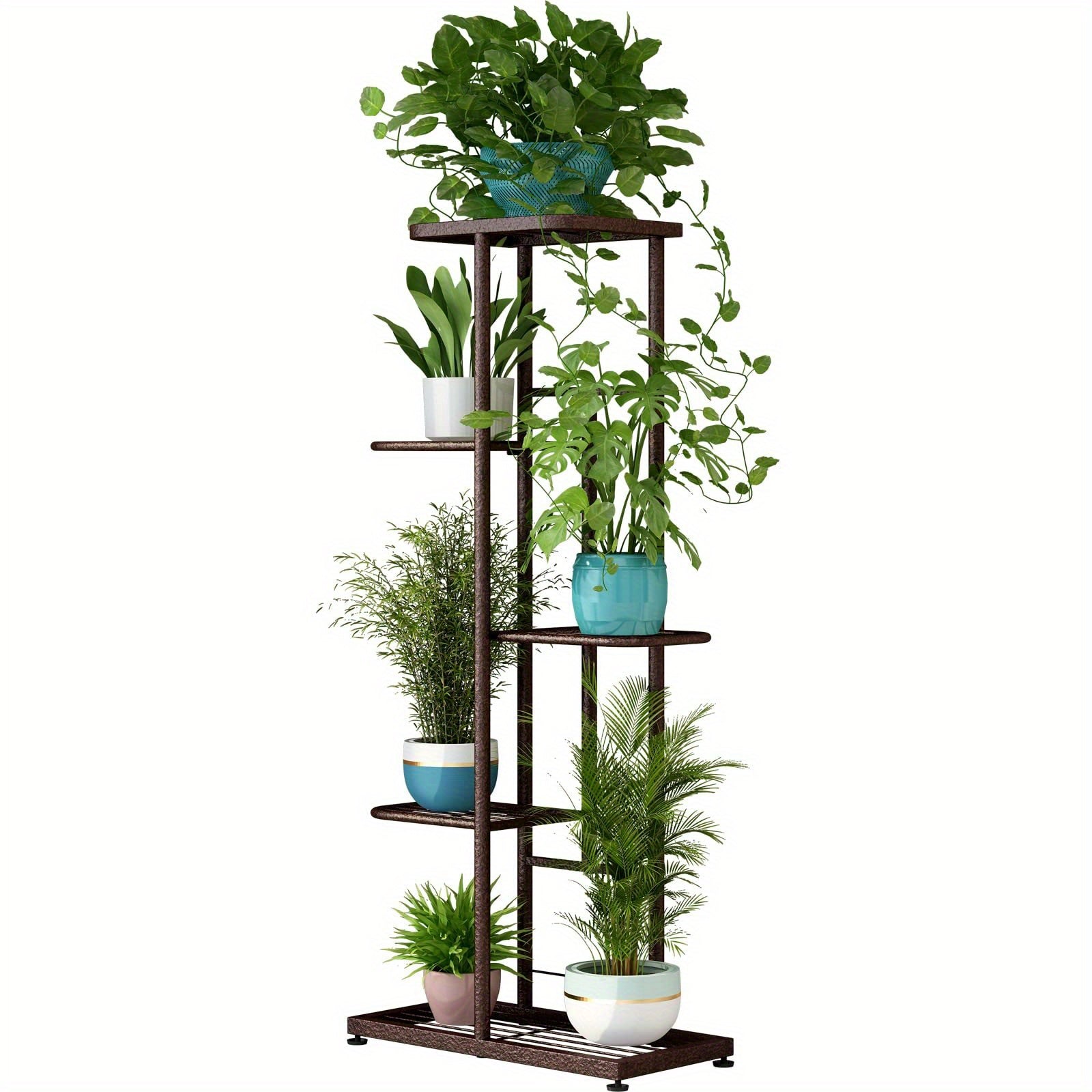 Metal Plant Stand Multi-Tier Indoor Outdoor – 5, 6 or 7 Pot Flower Rack for Living Room, Balcony & Corner Display, Anti-Rust Finish, Dark Grey Bronze Green White