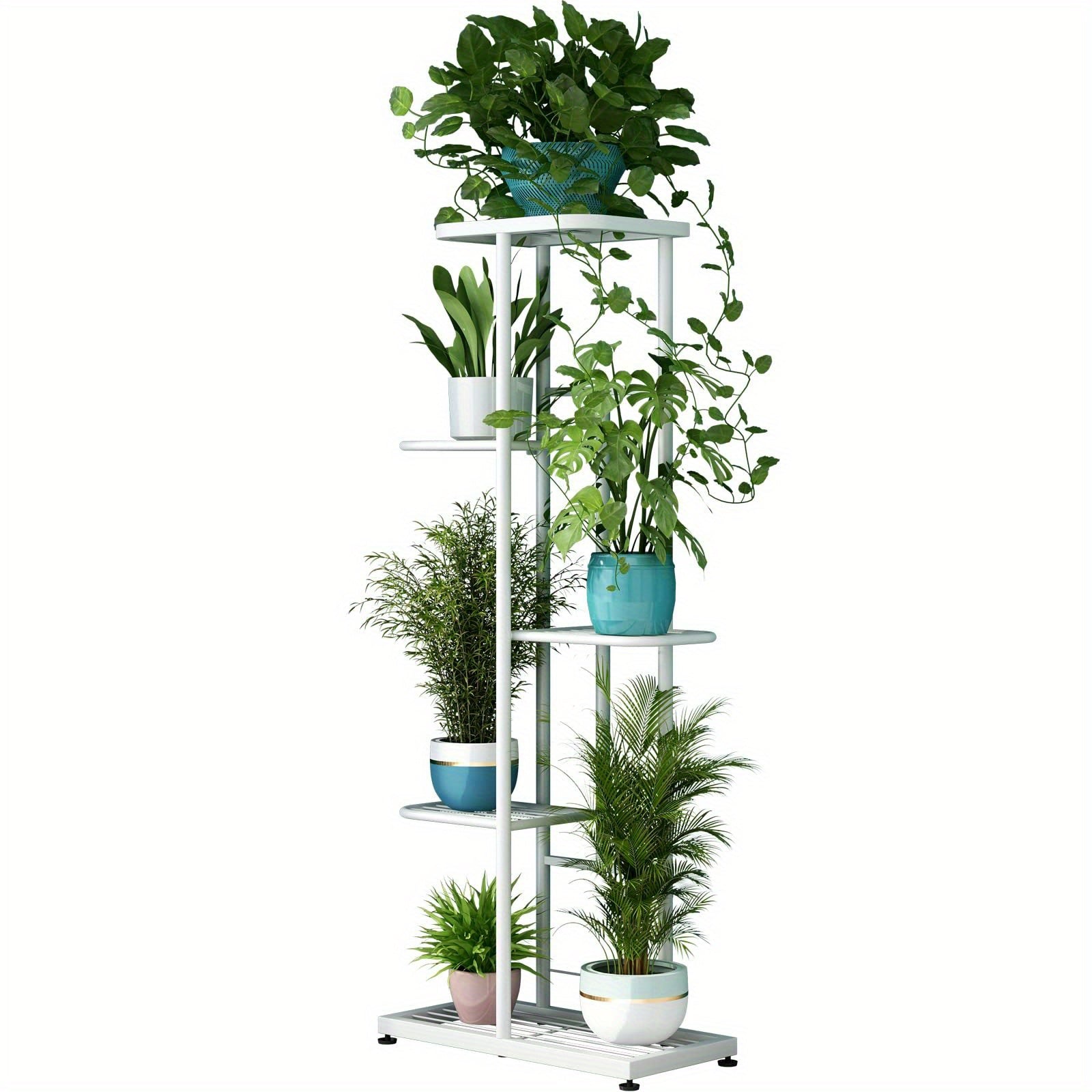 Metal Plant Stand Multi-Tier Indoor Outdoor – 5, 6 or 7 Pot Flower Rack for Living Room, Balcony & Corner Display, Anti-Rust Finish, Dark Grey Bronze Green White