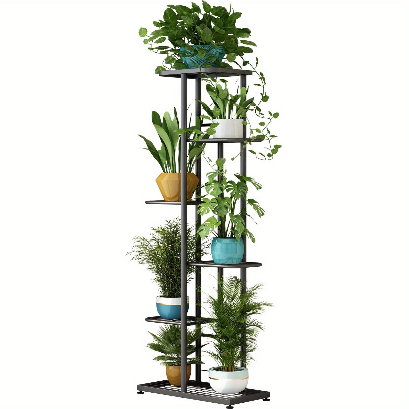 Metal Plant Stand Multi-Tier Indoor Outdoor – 5, 6 or 7 Pot Flower Rack for Living Room, Balcony & Corner Display, Anti-Rust Finish, Dark Grey Bronze Green White