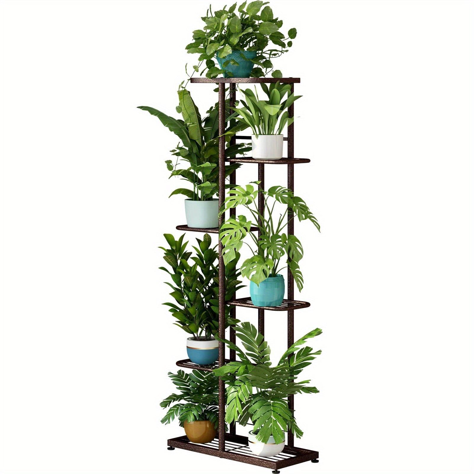 Metal Plant Stand Multi-Tier Indoor Outdoor – 5, 6 or 7 Pot Flower Rack for Living Room, Balcony & Corner Display, Anti-Rust Finish, Dark Grey Bronze Green White