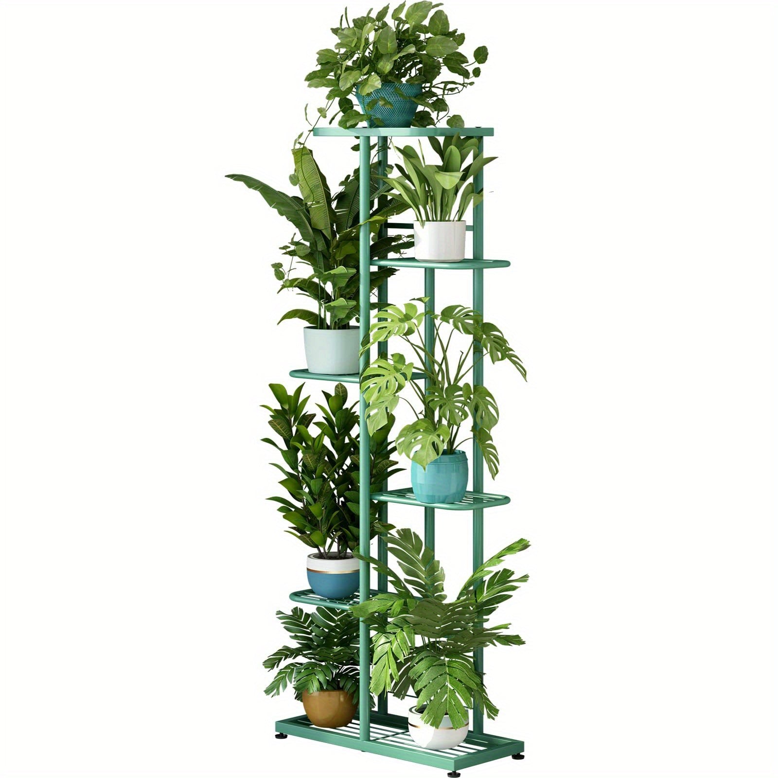 Metal Plant Stand Multi-Tier Indoor Outdoor – 5, 6 or 7 Pot Flower Rack for Living Room, Balcony & Corner Display, Anti-Rust Finish, Dark Grey Bronze Green White