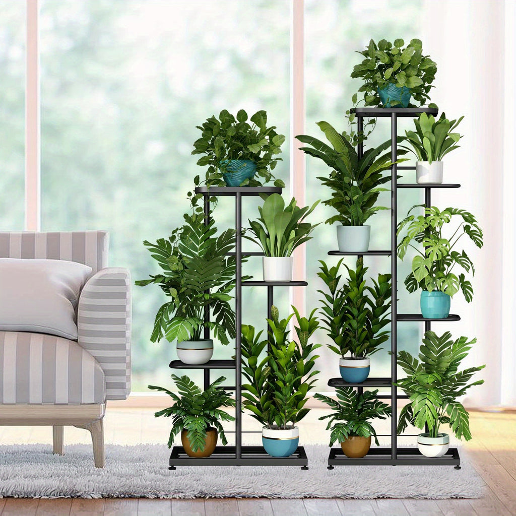 Metal Plant Stand Multi-Tier Indoor Outdoor – 5, 6 or 7 Pot Flower Rack for Living Room, Balcony & Corner Display, Anti-Rust Finish, Dark Grey Bronze Green White