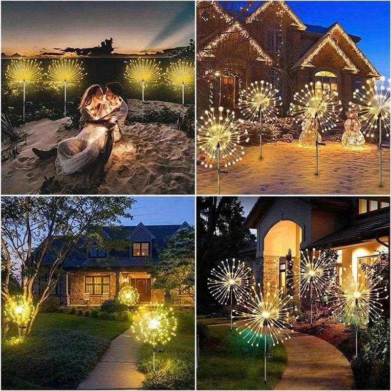 Solar Firework Lights DIY Copper Wire 4-Pack – 240 LED, IP65 Waterproof, 8 Modes, Flexible Shape Design for Garden, Lawn, Patio & Pathway | Christmas, Halloween & Thanksgiving Decor