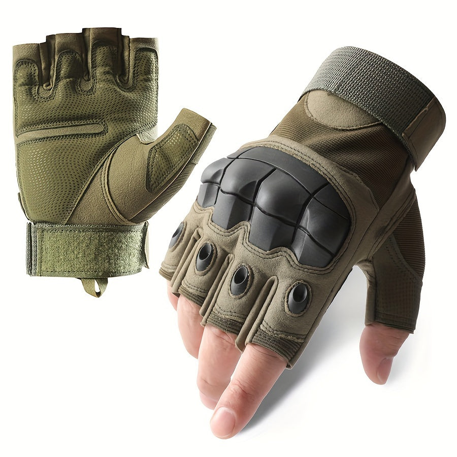 Tactical Half Finger Gloves for Men with Knuckle Protection Touchscreen Compatible Anti-Slip Palm for Combat Training Climbing Cycling Hiking Army Green Sand Black One Size