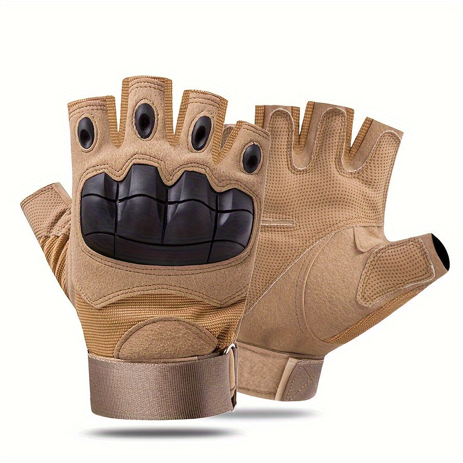 Tactical Half Finger Gloves for Men with Knuckle Protection Touchscreen Compatible Anti-Slip Palm for Combat Training Climbing Cycling Hiking Army Green Sand Black One Size