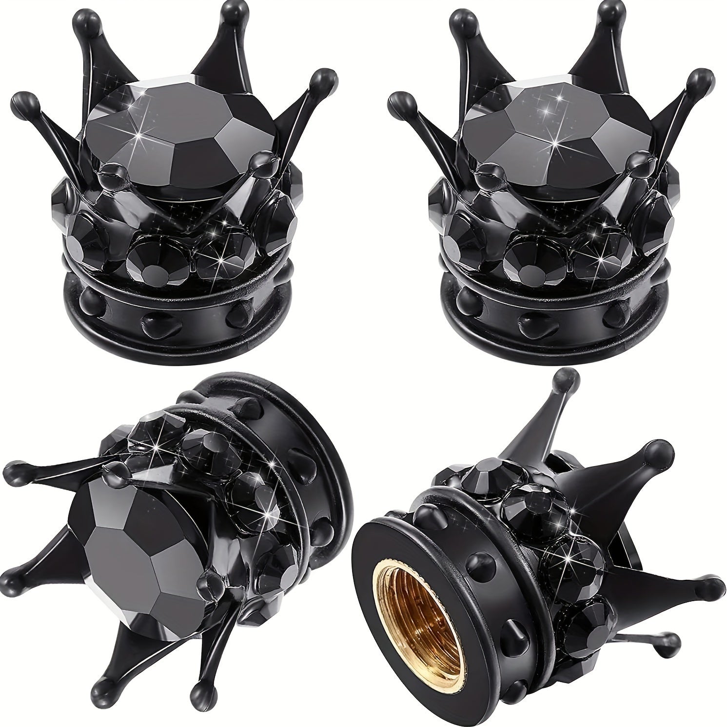 Crown Tire Valve Stem Caps 8 Pack Sparkling Artificial Diamond Bling for Cars Bicycles Motorcycles Universal Fit Black