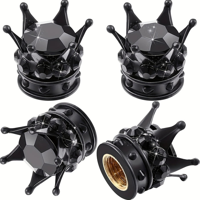 Crown Tire Valve Stem Caps 8 Pack Sparkling Artificial Diamond Bling for Cars Bicycles Motorcycles Universal Fit Black