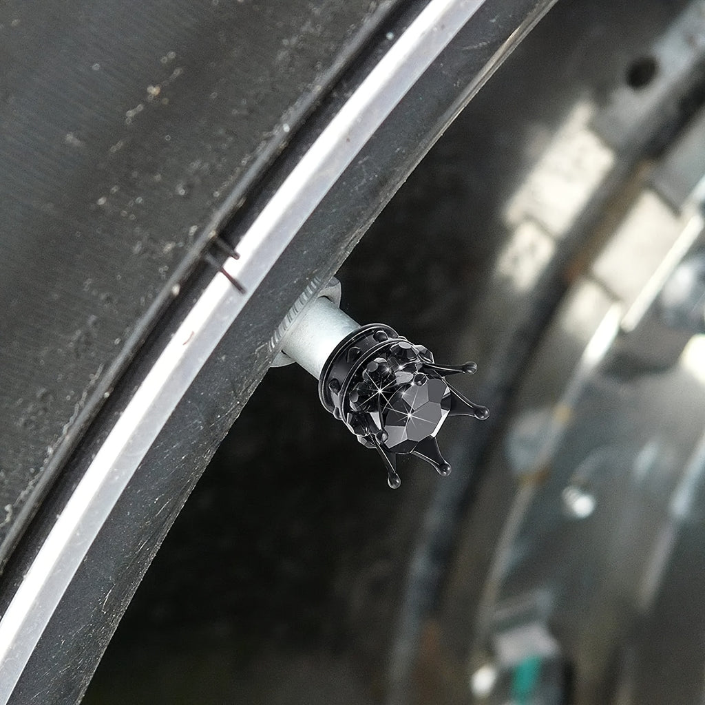 Crown Tire Valve Stem Caps 8 Pack Sparkling Artificial Diamond Bling for Cars Bicycles Motorcycles Universal Fit Black