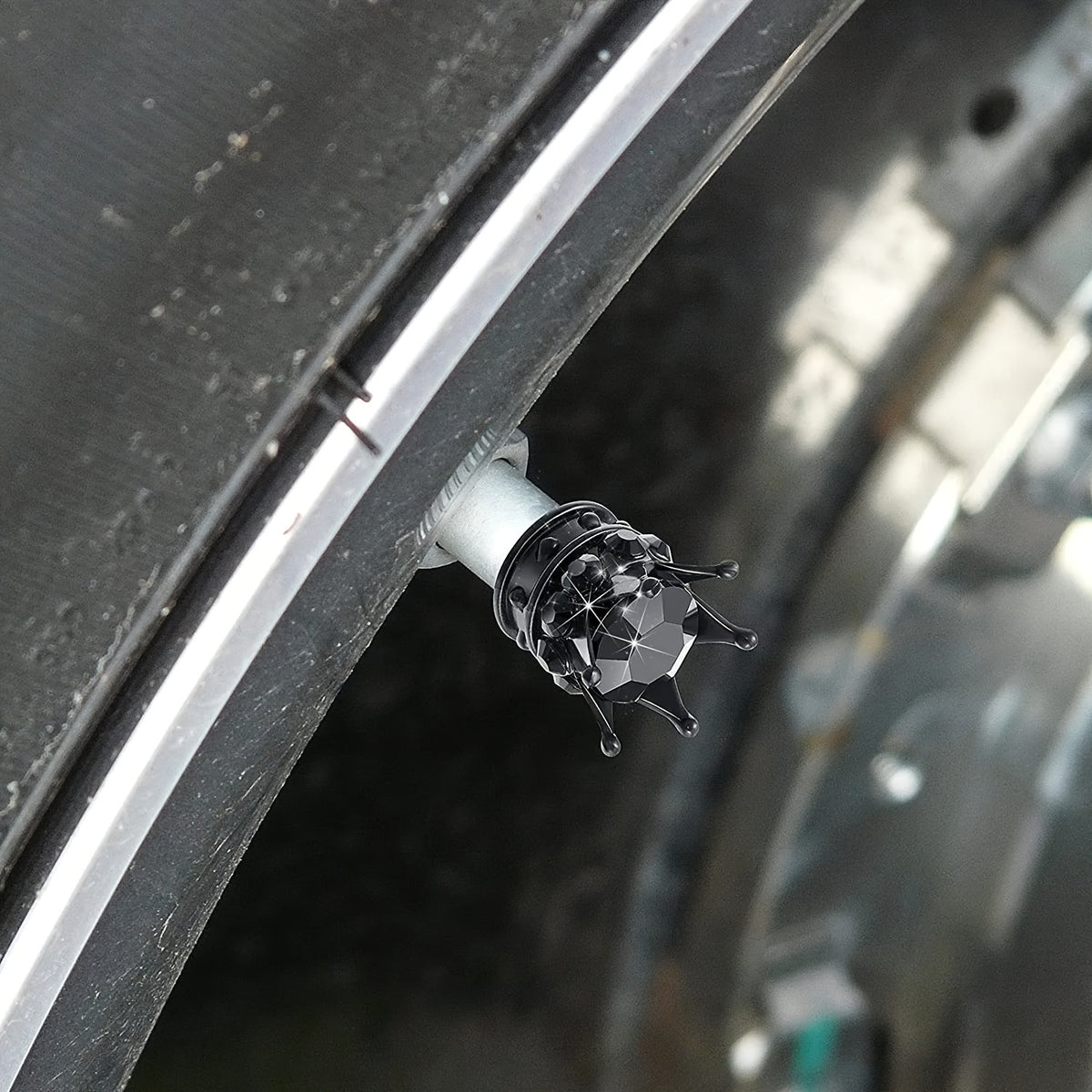 Crown Tire Valve Stem Caps 8 Pack Sparkling Artificial Diamond Bling for Cars Bicycles Motorcycles Universal Fit Black