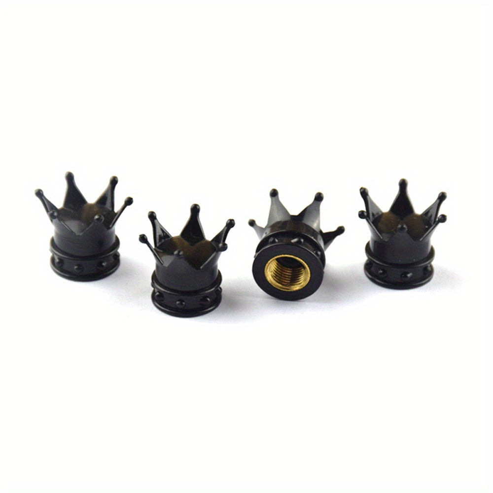 Crown Tire Valve Stem Caps 8 Pack Sparkling Artificial Diamond Bling for Cars Bicycles Motorcycles Universal Fit Black