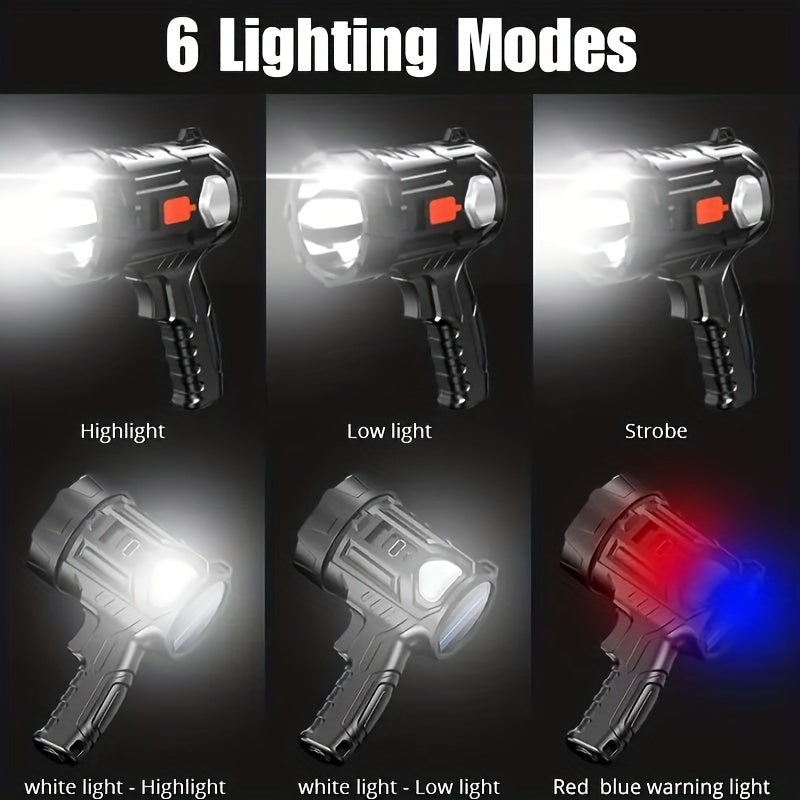 2000 Lumen Rechargeable Spotlight Flashlight – 6 Modes 3 Color Filters 200M Range Searchlight Handheld Torch for Boating Hunting Camping Home Lighting, USB Rechargeable