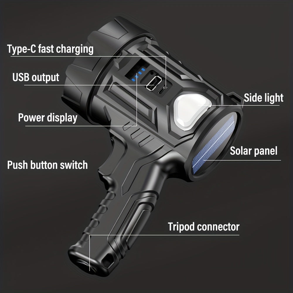 2000 Lumen Rechargeable Spotlight Flashlight – 6 Modes 3 Color Filters 200M Range Searchlight Handheld Torch for Boating Hunting Camping Home Lighting, USB Rechargeable