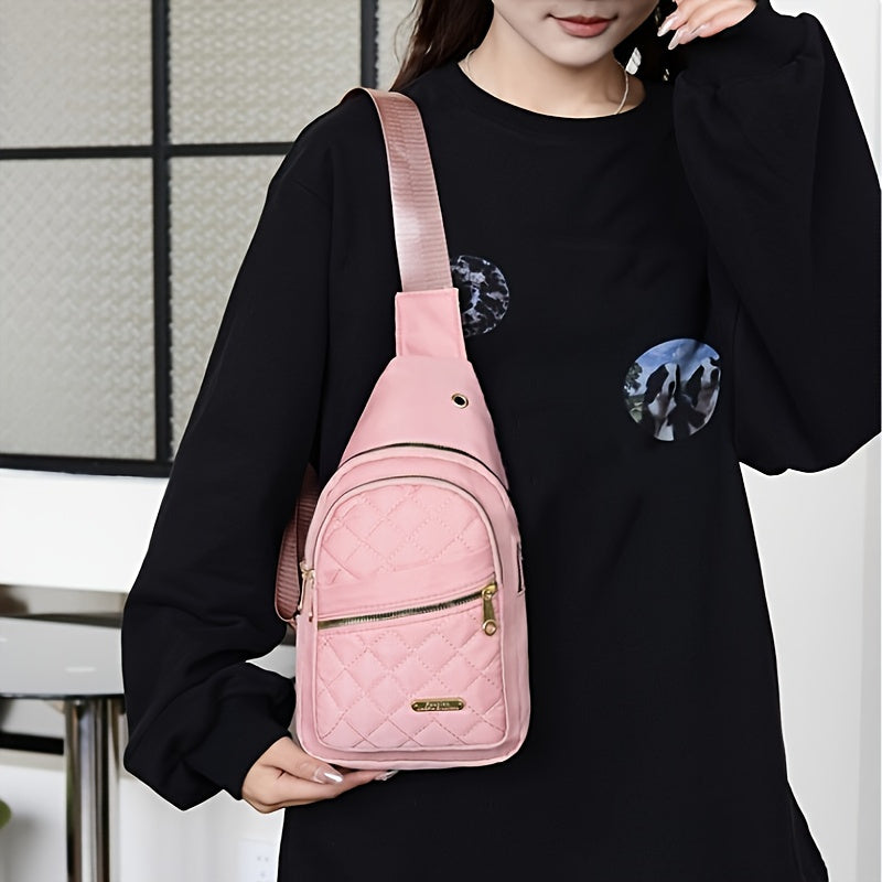 Quilted Sling Backpack Crossbody Bag – Adjustable Shoulder Strap Zipper Casual Daypack for Women Men Travel Everyday Use, Multiple Colors