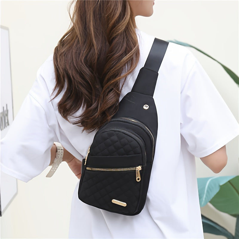 Quilted Sling Backpack Crossbody Bag – Adjustable Shoulder Strap Zipper Casual Daypack for Women Men Travel Everyday Use, Multiple Colors