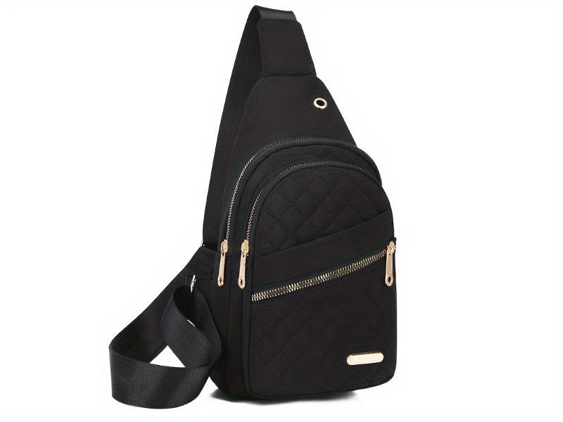 Quilted Sling Backpack Crossbody Bag – Adjustable Shoulder Strap Zipper Casual Daypack for Women Men Travel Everyday Use, Multiple Colors