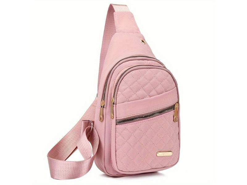 Quilted Sling Backpack Crossbody Bag – Adjustable Shoulder Strap Zipper Casual Daypack for Women Men Travel Everyday Use, Multiple Colors