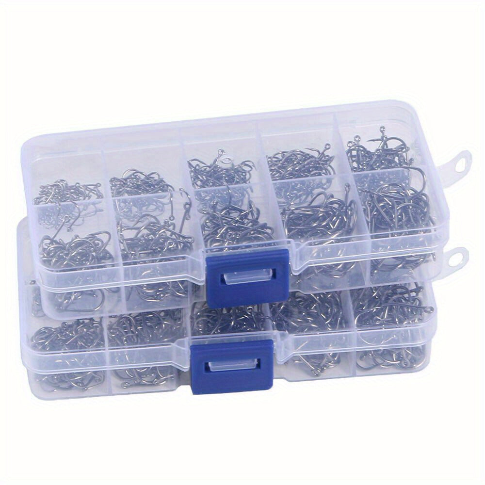 1000-Piece Assorted Fish Hooks Set 10 Sizes Black Silver Sharpened with Tackle Box – Sabiki Hooks for Freshwater & Saltwater Sea Fishing – Sizes #3–#12 – Angler Gift for Dad Husband Men