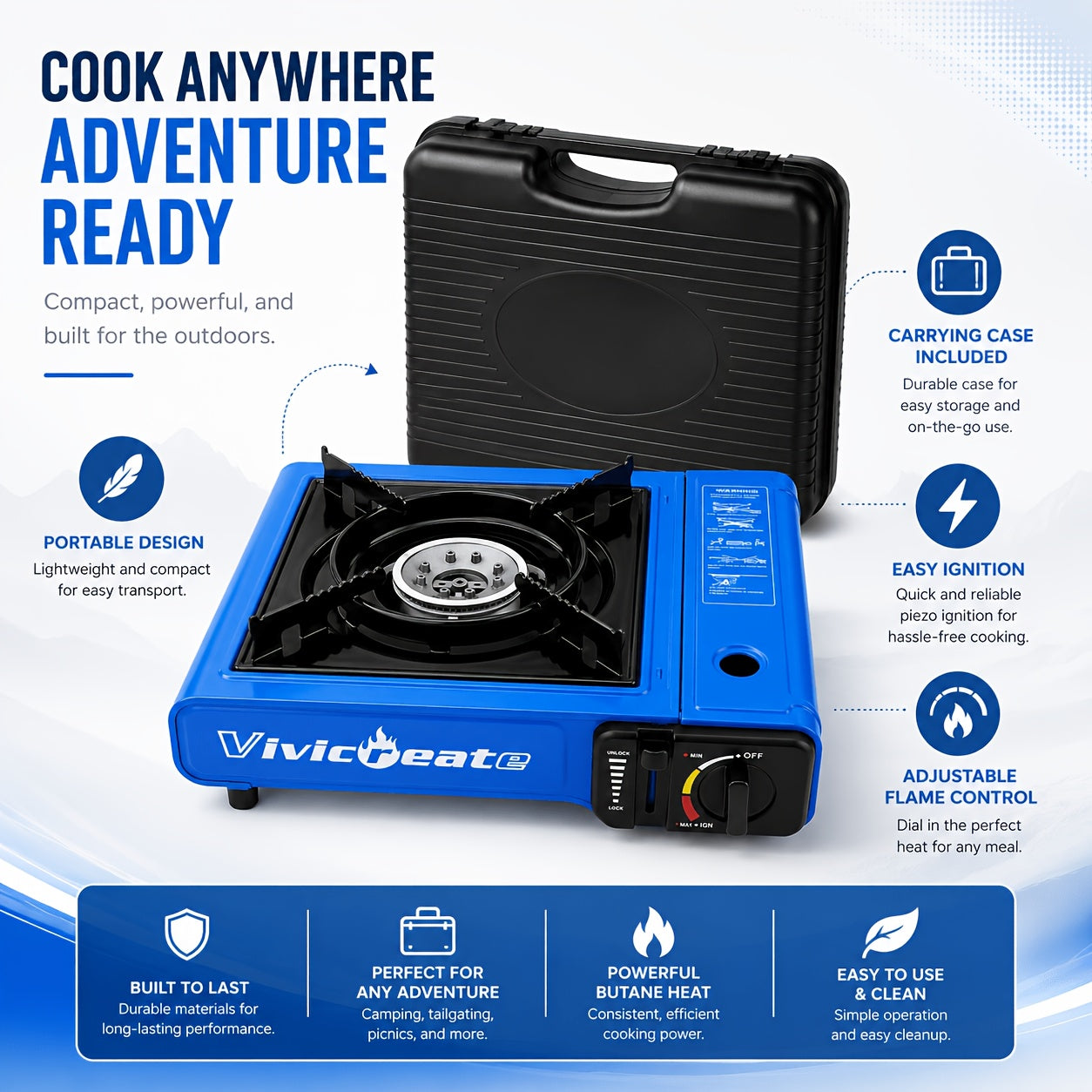 Portable Butane Camping Stove 8500 BTU – Compact Outdoor Burner for Cooking, Hiking, Backpacking, Emergency Survival Gear, Windproof Camp Stove