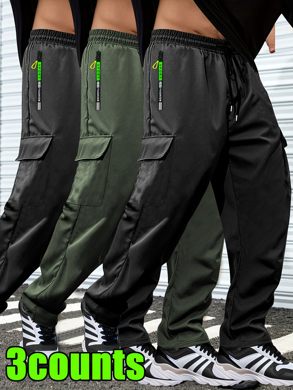 Men's Lightweight Cargo Pants with Drawstring & Elastic Waist – Multi Zipper & Side Pockets, Breathable Regular Fit for Hiking, Camping & Casual Outdoor Wear, S-XXXL
