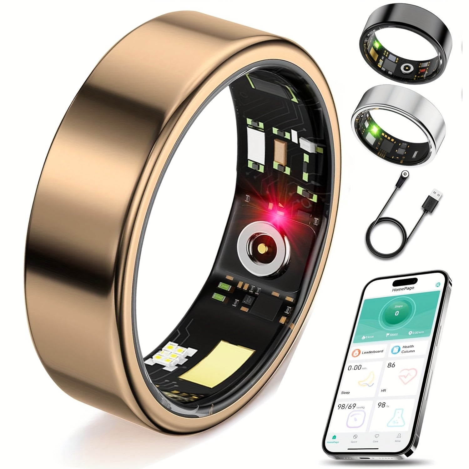 Smart Ring Fitness Tracker for Women Men – IP68 Waterproof Health Ring with Sleep Tracker, Step Counter & Distance Monitor, Compatible with iPhone & Android, Sizes #7-#13