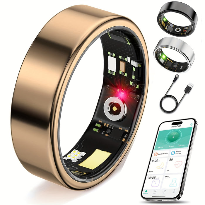 Smart Ring Fitness Tracker for Women Men – IP68 Waterproof Health Ring with Sleep Tracker, Step Counter & Distance Monitor, Compatible with iPhone & Android, Sizes #7-#13