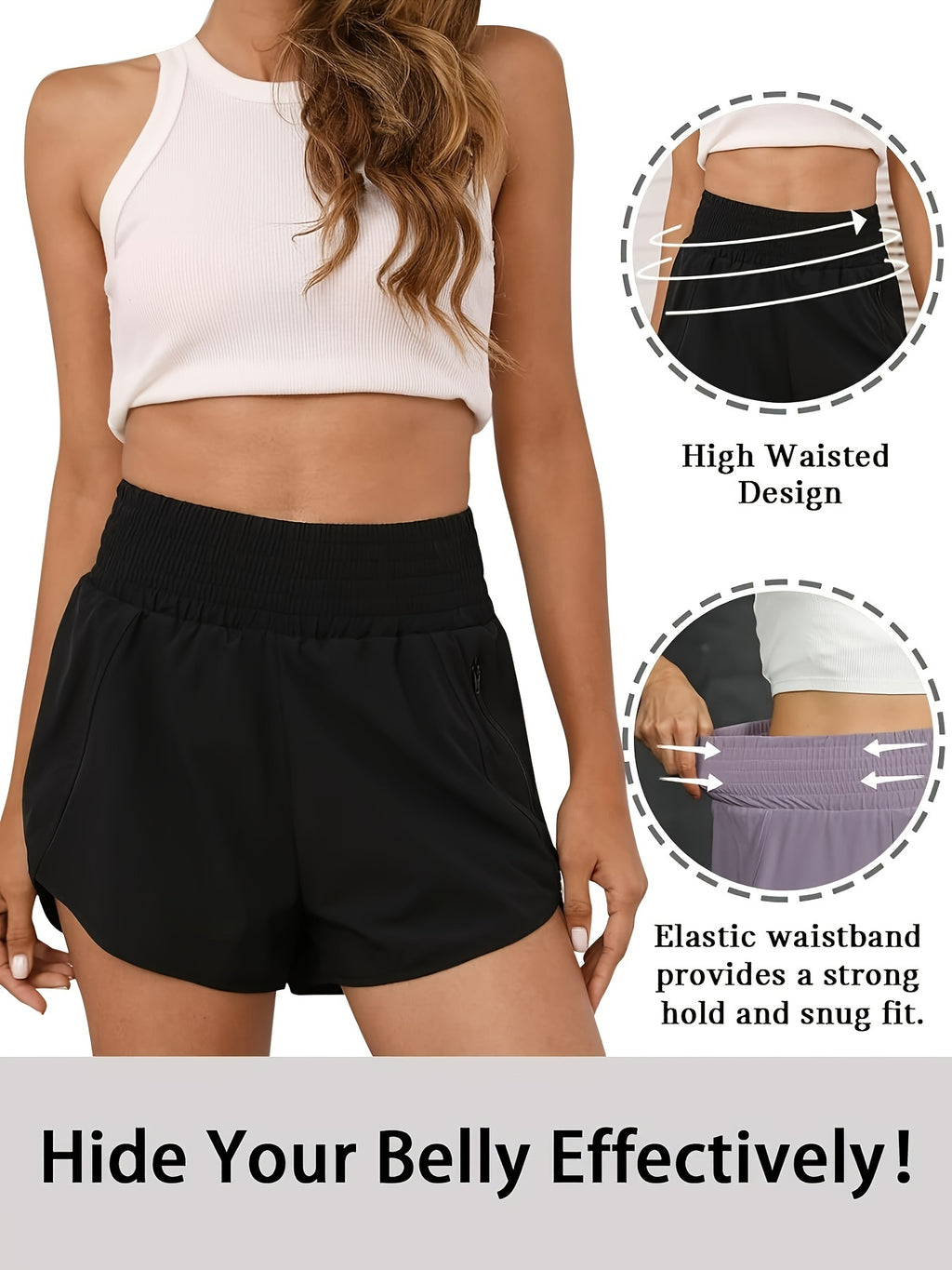 Women's High-Waisted Running Shorts with Pockets – Quick-Dry Elastic Workout Gym Shorts, No Transparency, Slant Pockets, 7 Colors, Sizes S-XXL for Running Yoga Hiking Gym
