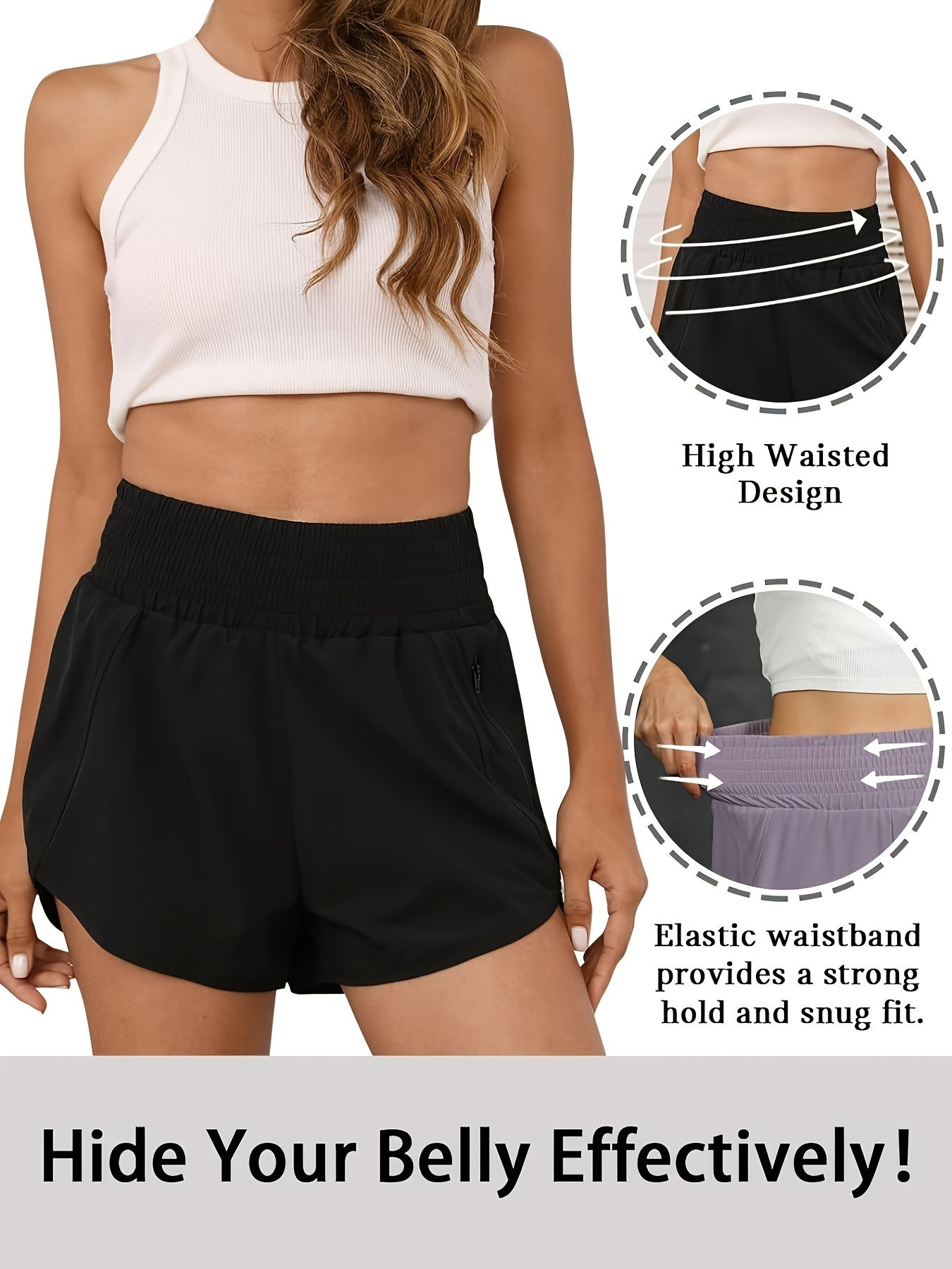 Women's High-Waisted Running Shorts with Pockets – Quick-Dry Elastic Workout Gym Shorts, No Transparency, Slant Pockets, 7 Colors, Sizes S-XXL for Running Yoga Hiking Gym
