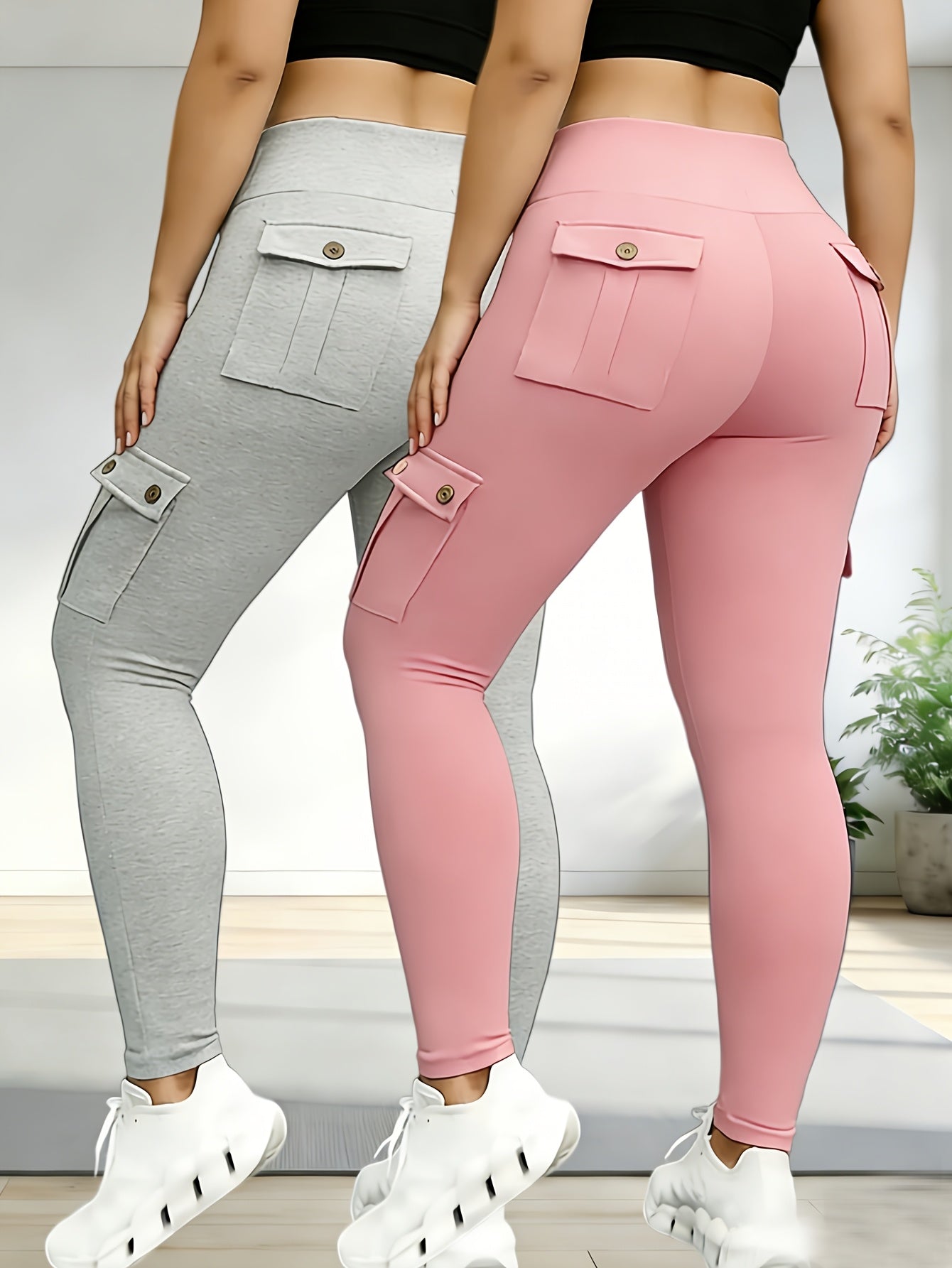 5-Pack Women's High Waist Yoga Leggings Set with Secure Flap Pockets – Sweat-Wicking Workout Running Sports Pants S M L XL XXL