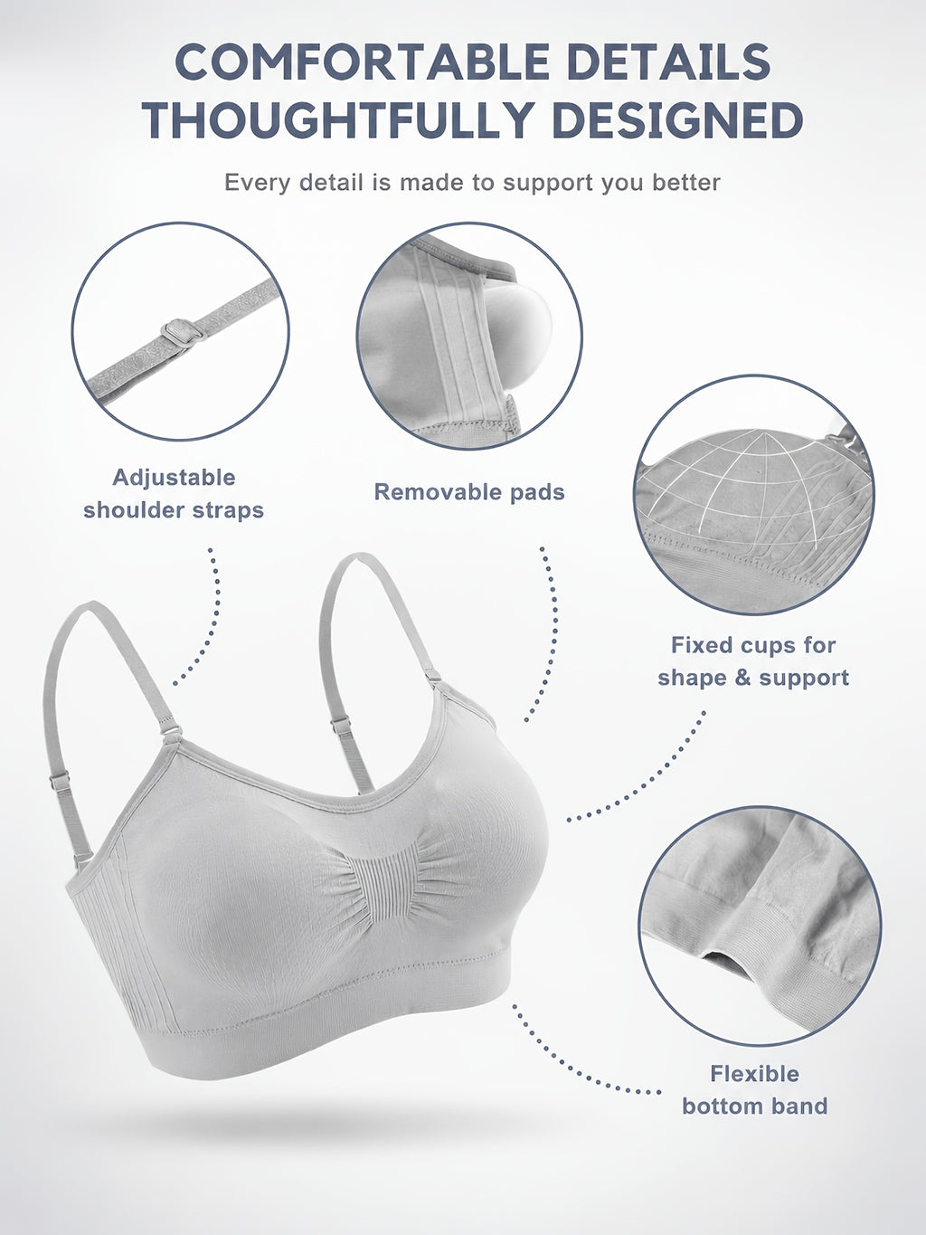 Padded Bralette 4-Pack Wireless V-Neck Adjustable Straps Cami Bra Sports Bra Tank Top Bra for Women Sizes S-XL Multiple Colors