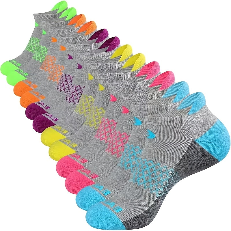 Women's Athletic Socks 18 Pairs Colorful Stripe Low Cut Non-Slip Breathable Running Basketball Gym Sports Socks Spring Summer All Season