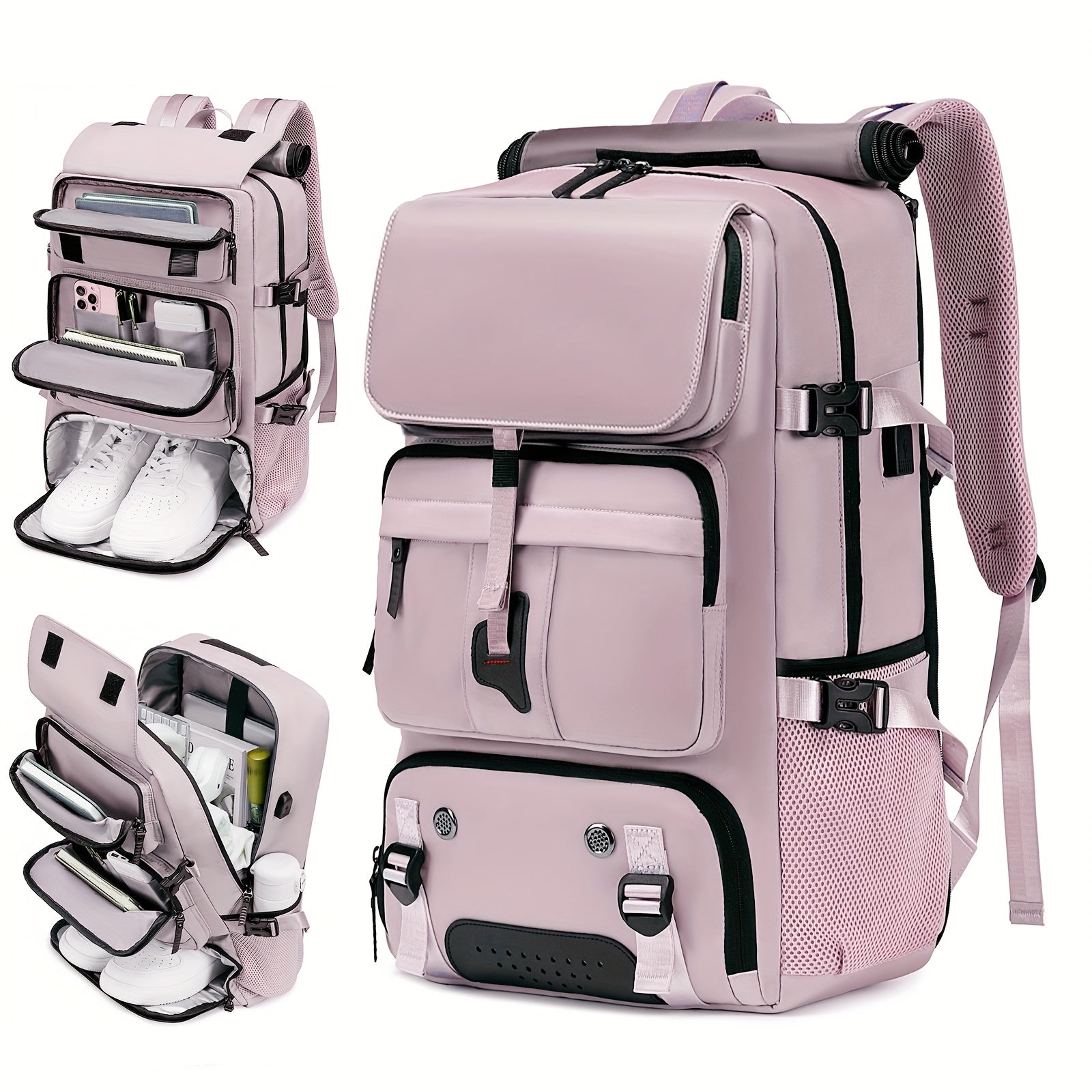 Large Capacity Laptop Backpack with Shoe Compartment – 31-35L Travel Backpack for Men & Women, USB Charging Port, Business, College & Weekend Trips
