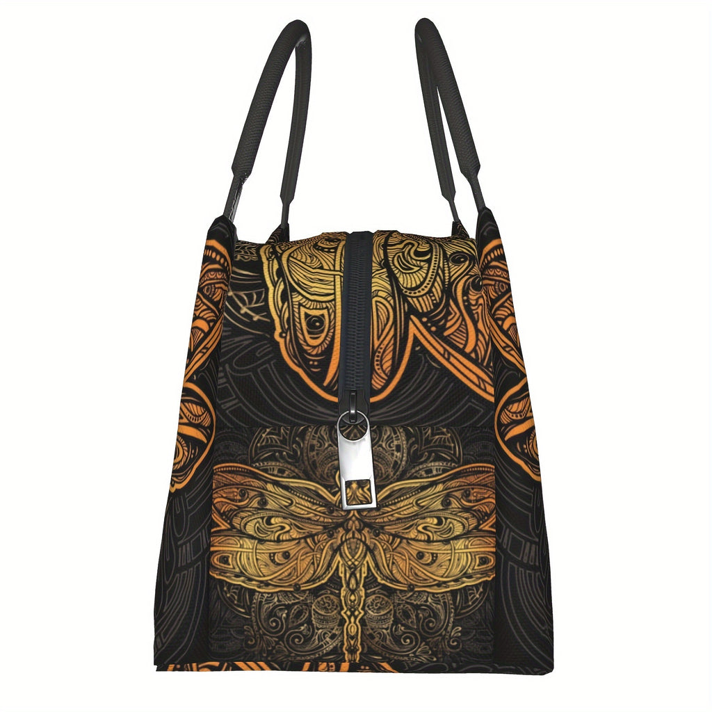 Mandala Dragonfly Insulated Cooler Bag Reusable Lunch Tote – Thermal Food & Drink Bag for Camping Picnic Beach Office Home Restaurant Workplace 11x6.5x7 Inch
