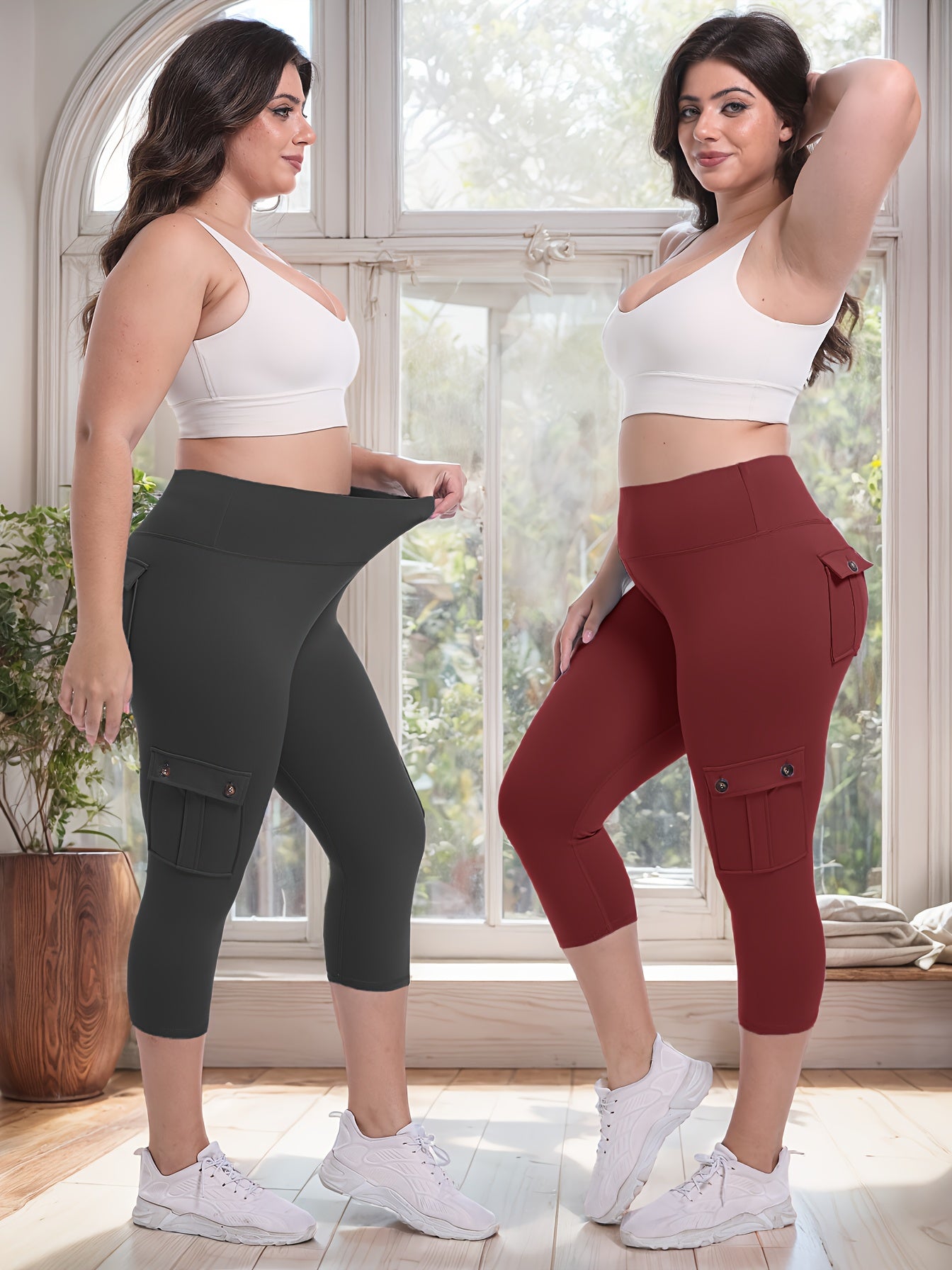 2pcs Capri Leggings Set Women High Waist Butt Lifting Yoga Workout Pants Tummy Control 4-Way Stretch Activewear S-XXL