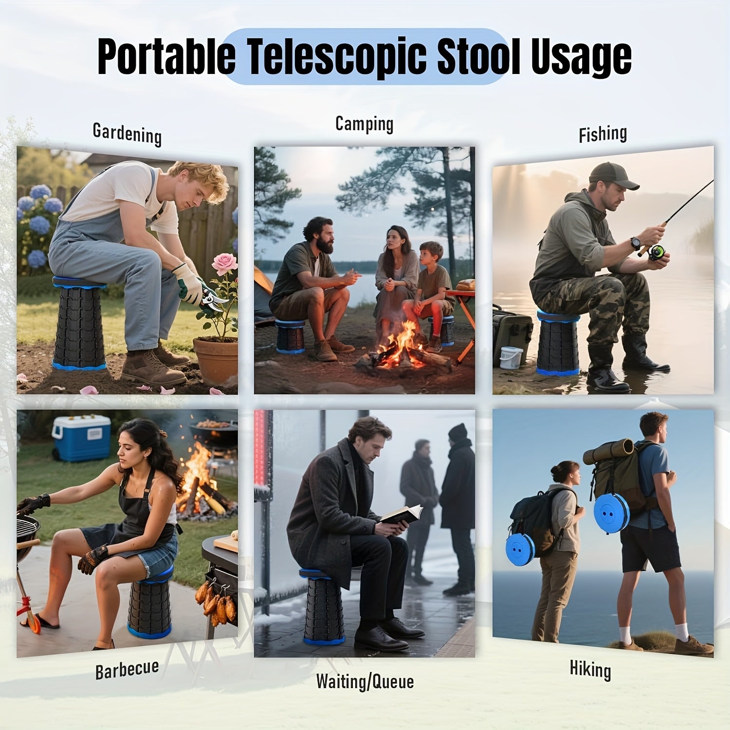 Portable Foldable Stool – Upgraded Thickened Collapsible Camping Stool for Fishing, Hiking, BBQ, Parties & Outdoor Activities, Lightweight Retractable Seat, 7 Colors